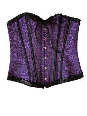 Purple & Black Lace Corset Bustier Strapless Top with Matching Thong NWT XL